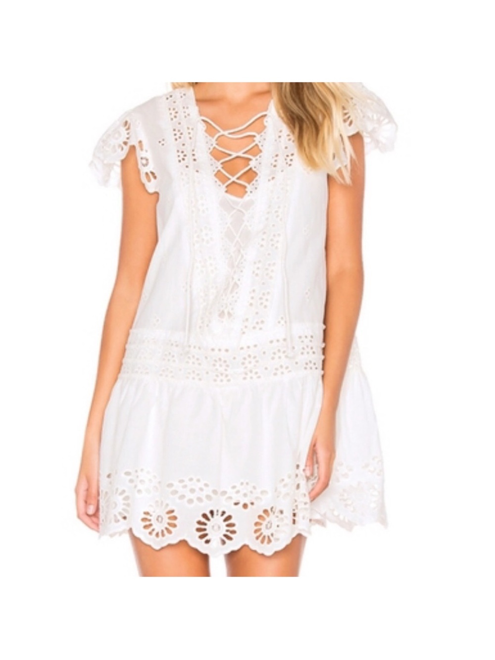 Free People Esperanza White Eyelet Lace-Up Summer Dress